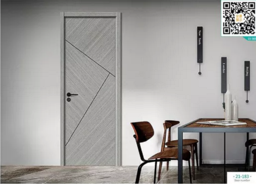 廠價(jià)新款鑫順來21-183掃碼輕奢拼貼鑲金屬條木門，掃二維碼看裝修風(fēng)格